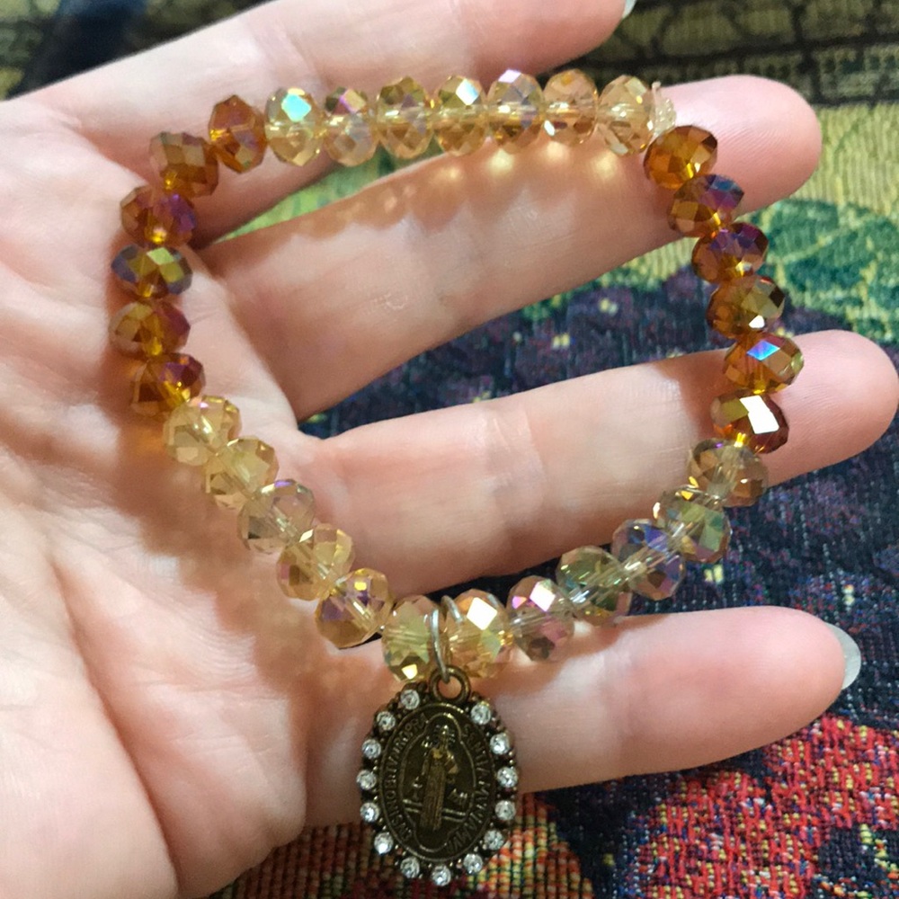 Crystal Bracelet with St Benedict golden copper